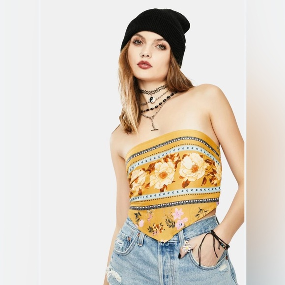 Blue Blush Tops - MUSTARD ROAD TRIPPIN' TIE BACK SCARF TUBE TOP Sz S